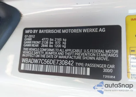 2013 BMW 328I from USA, damaged, VIN WBADW7C56DE730842
